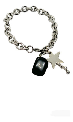 Pulsera Acero Quirúrgico Y Piedra Natural Obsidiana Negra 