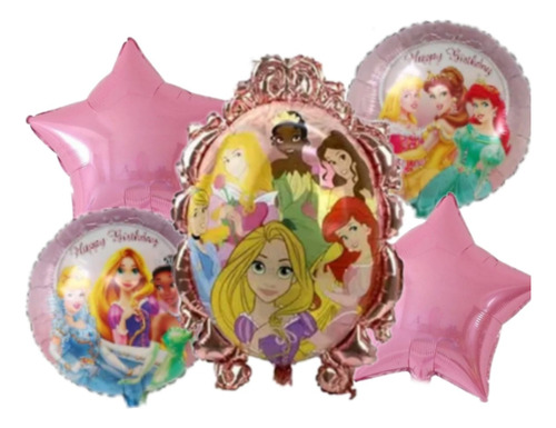 Set Globos Metalizados Princesas En  El Espejo X 5pzas 