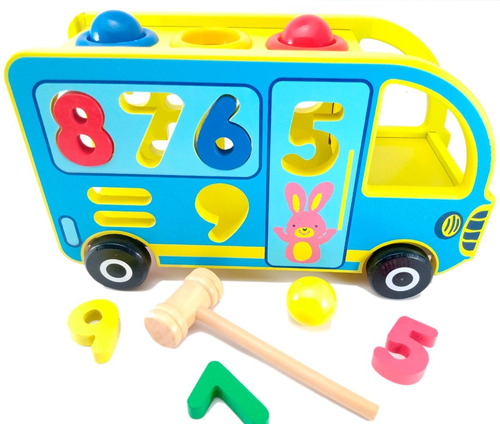 Bus Encajable Madera Juego Didáctico Montessori Niños Infant