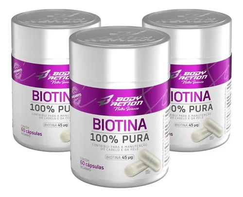 Biotina 100% Pura 180 Cápsulas Bodyaction Sem Sabor Natural / Sem Sabor - Foto oficial e menor preço