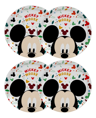 Kit 4 Pratos Melamina Refeição Infantil Mickey Mouse 20cm