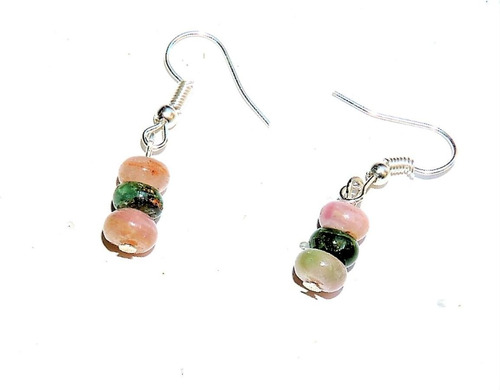 2 Aretes Piedra Turmalina Natural  Rosa Verde 