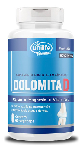 Kit 3 Dolomita Com Vitamina D Unilife 60 Cápsulas