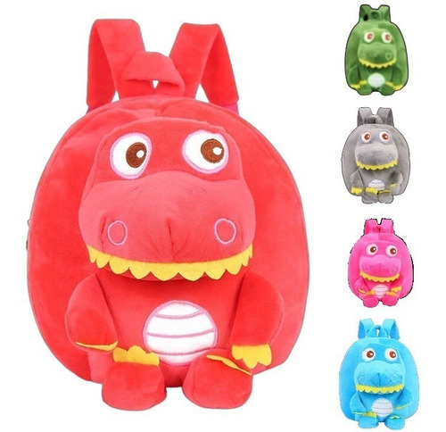 Mochila Peluche Dino Lonchera Colores Infantil Color Rojo