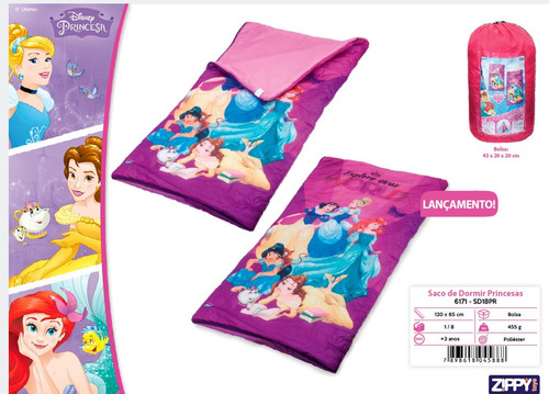 Saco De Dormir Infantil Princesas Disney Meninas Zippy Toys