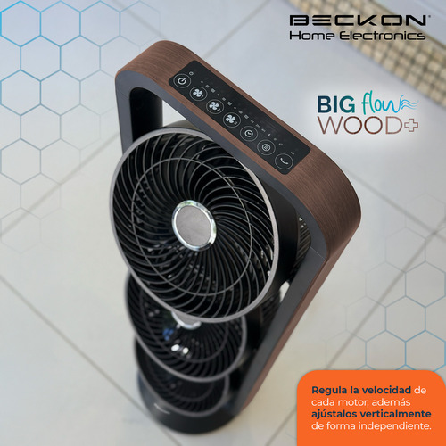 Ventilador De Torre Turbo Circulador 100cm De Alto Beckon Con 3 Motores Big Flow Y Acabado Tipo Madera +control Remoto +oscilación +temporizador +modos De Uso