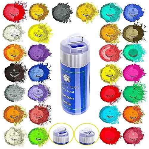 BALTIC DAY Polvo de mica, 30 colores – Polvo de mica para  resina epoxi 0.35 oz/botella – Pigmento de color de resina epoxi en polvo – Pigmentos  para hacer jabón, velas