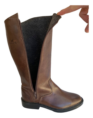 Bota Coturno Hipismo Zíper Couro Legitimo + Capa Celular