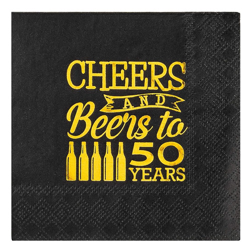 Crisky Cheers To 50 Years 50th Birthday Napkins Black And Go