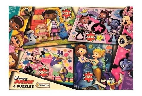 Imagen 2 de 4 de Rompecabezas Set X4 Disney Junior 4 En 1 Tapimovil Djr01142