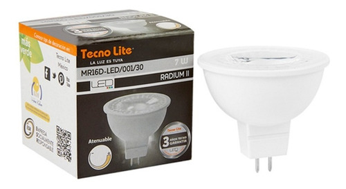 Imagen 1 de 7 de Foco Led Mr16 Tecnolite 7w 3000k Mr16d-led/001/30 Atenuable