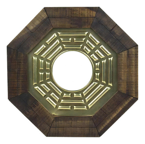 Quadro Feng Shui Baguá Céu Posterior Com Espelho 18cm Cor Dourado Cor da armação Marrom