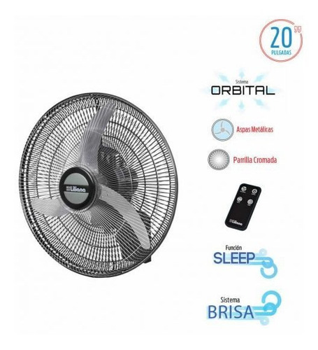 Ventilador de pared Liliana VWC2016 negro con 3 palas color plateado de metal, 20" de diámetro 220 V
