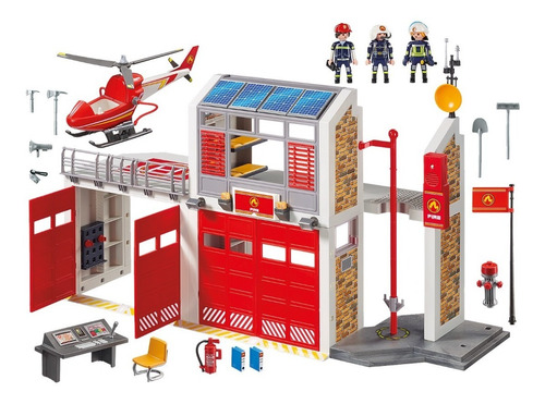 Imagen 3 de 10 de Estacion De Bomberos Playmobil Con Helicoptero - 9462