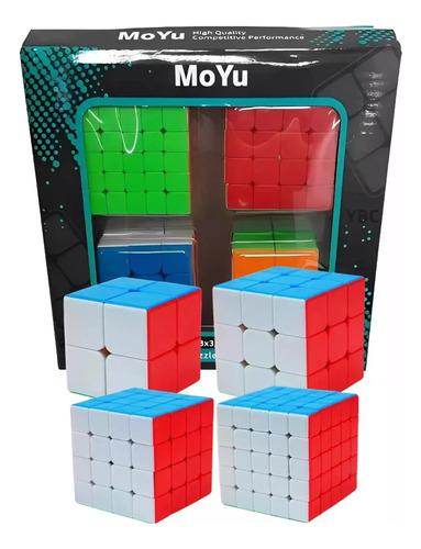 Kit 4 Cubo Mágico 2x2 + 3x3 + 4x4 + 5x5 Profissional Moyu