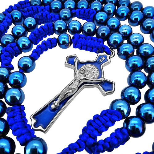 Talisman4u Collar De Rosario Católico Con Cuentas De Azul De