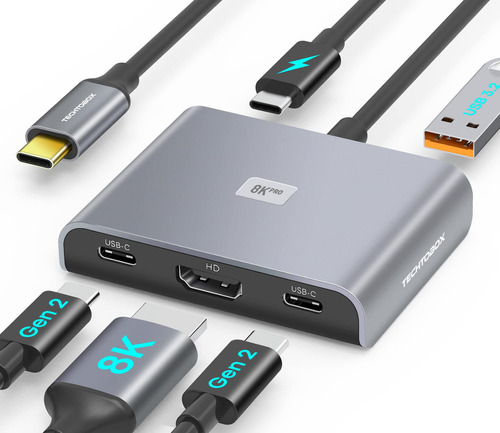 Usb C Hub Hdmi 8k Adaptador, Techtobox 5 En 1 Dongle Usb-c A