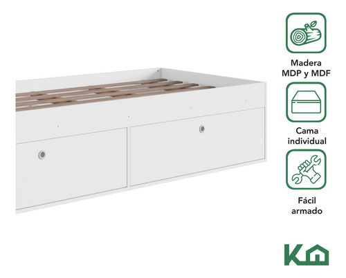 Base Cama Individual Con Cajones Kingshouse Recamara Color Blanco