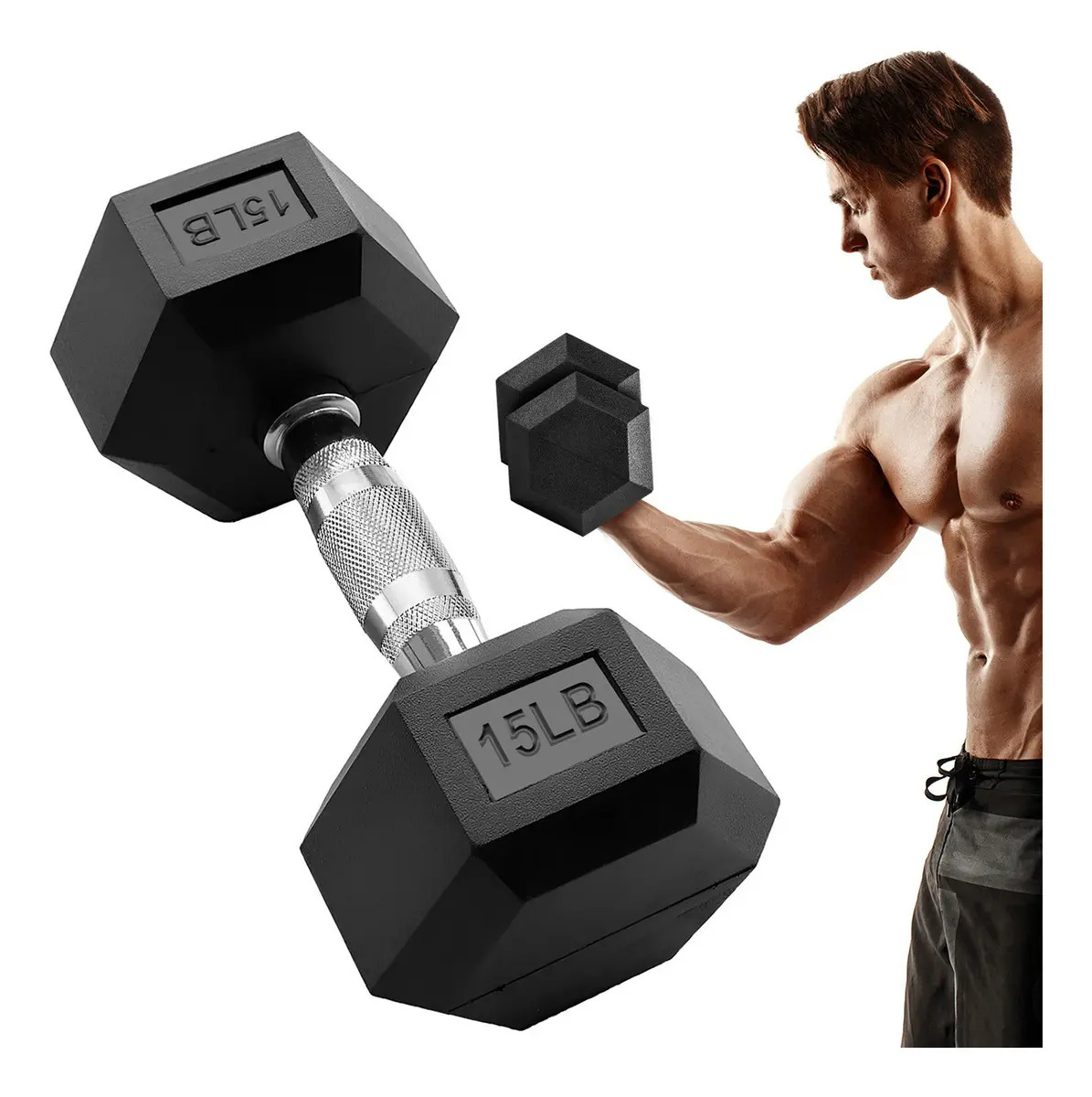 Mancuerna Hexagonal Pesa Ejercicio Gym 15 Lb Gimnasio Color Negro