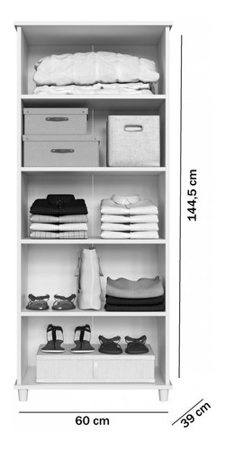 Armário Multiuso Slim 2 Portas 4 Prateleiras Branco
