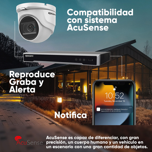 Epcom Kit De 4 Camaras De Seguridad Metalicas Eyeball 8mp Protección Ip66 Para Uso Exterior + Dvr 4ch Turbohd Con Detección De Movimiento Y Salida De Alarma +2tb Hdd Modelo Ev8004e4k-plus-sc+2tb