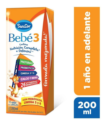 Leche Sancor Bebe 3 (1 A 3 A) Nutricion Completa 90 X 200ml