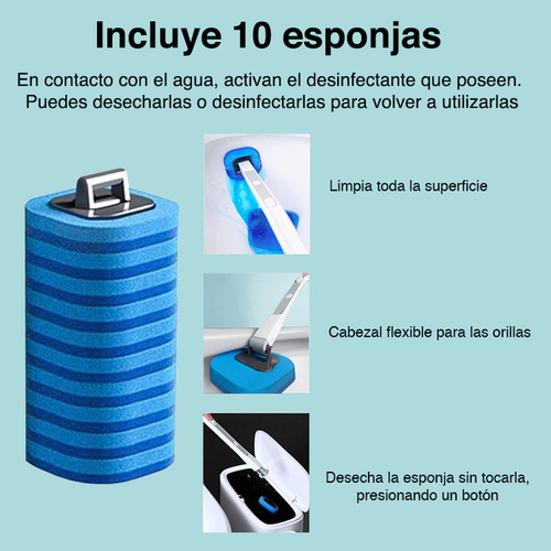 Cepillo Limpiador Baño Wc 10 Esponjas Desechables Desinfecta
