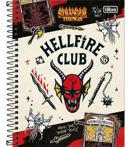 Tilibra Stranger Things Universitário 160 folhas pautadas 10 assuntos unidade x 1 24cm x 17.7cm hellfire club