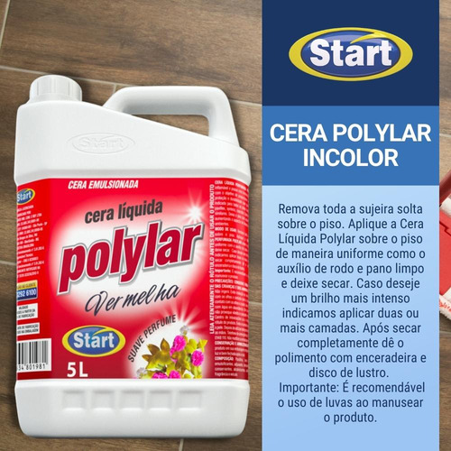 2 Unid. Cera Liquida 5 L Polylar Vermelha Start Limpeza Piso