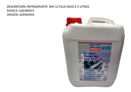 Refrigerante Raf 12 Plus Rojo X 5 Litros Liquimoly