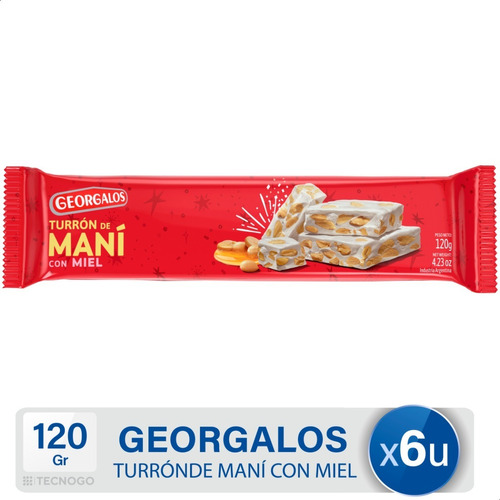 Turron De Mani Georgalos Con Miel Navidad X6 - Mejor Precio