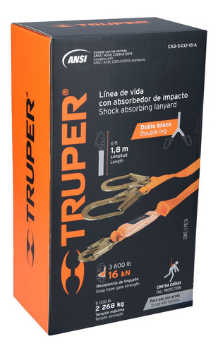 Linea De Vida Doble Gancho 1.8m Proteccion Caidas 10509