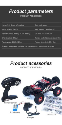 Auto Rc Buggy Rc Camioneta Rc 4x4 50km/h Fy-07 1/12 Feiyue