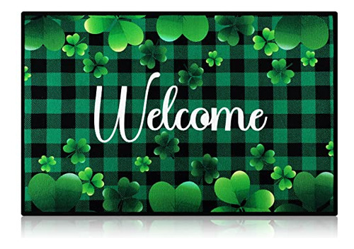 St. Patrick's Day Doormat Lucky Green Shamrocks St. Pat...