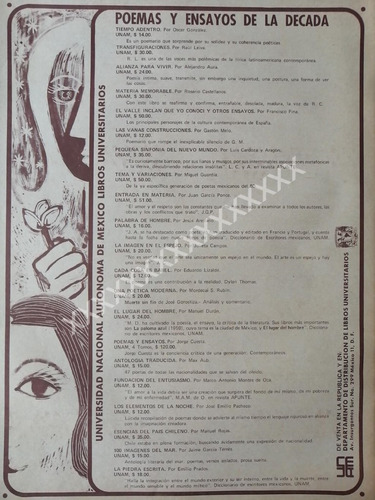 Cartel Antiguo Editorial Unam Libreria Universitaria 1970