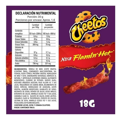 30 Pzas Botana Cheetos Xtra Flamin' Hot Sabor Queso Chile Y