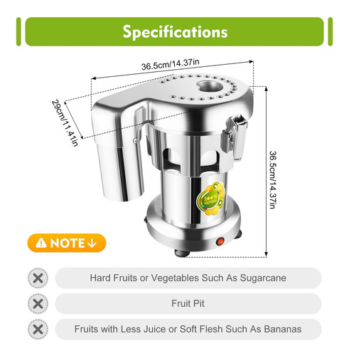 Extractor De Jugo Comercial De Alta Resistencia De 370 W