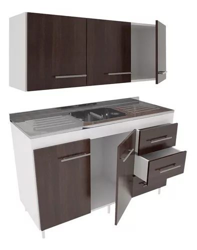 Mueble Cocina Combo Bajo Mesada + Alacena 120 Cm Melamina 18mm