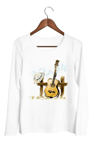 Remera De Mujer Dibujo De Guitarra Y Sombrero Ml