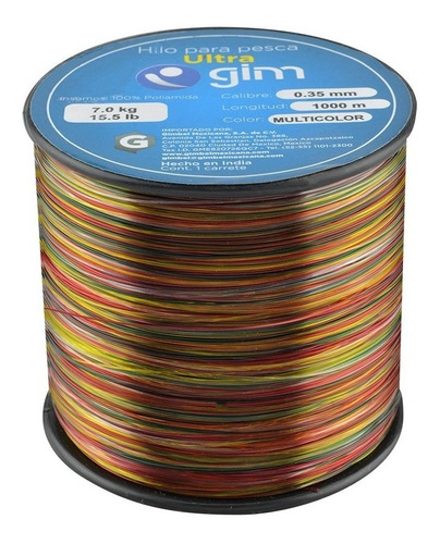 Hilo De Pesca Ultra Gim 0.35mm Resis 7kg Var Colores 1000m