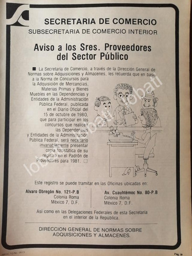 Cartel Vintage Secretaria De Comercio 1980 Proveedores /34