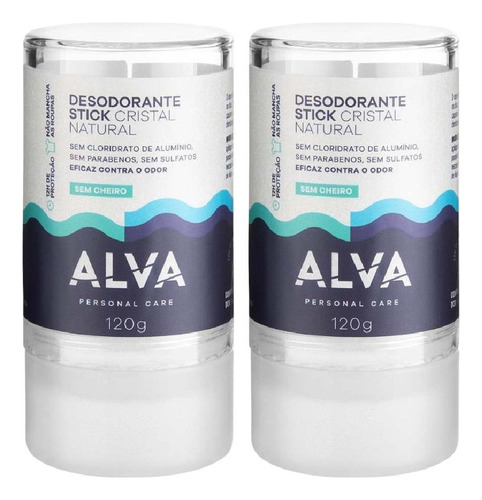 Kit Alva Cristal Natural Stick Desodorante 2 Un De 120g Cada