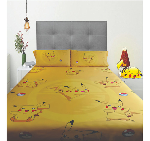 Pikachu Pokémon Cubrecama Dix 2 1/2 + Fundas De Almohadas 