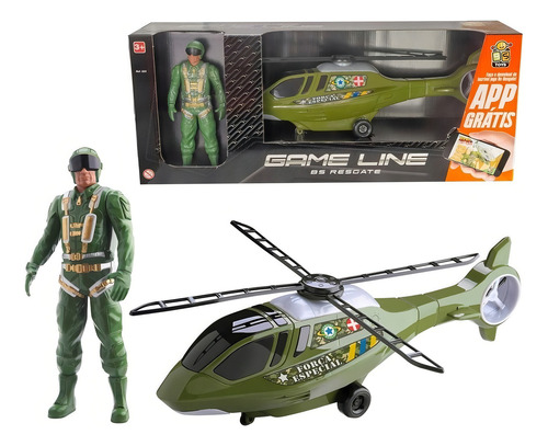 Game Line Bs Resgate Helicóptero Bs Toys - 323 Cor Verde Personagem Helicóptero com Boneco