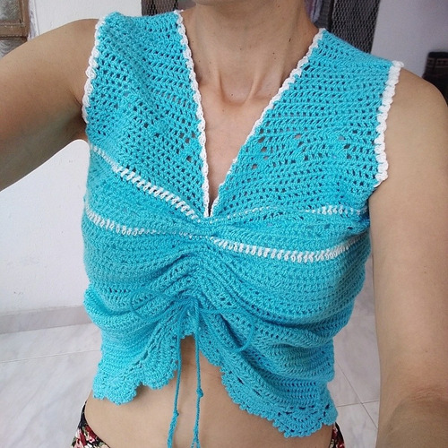 Crop Tops Tejidos En Crochet , Azul. Talla S 