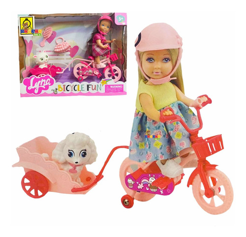 Muñeca Bicicleta Y Mascota Con Accesorios Juguete Lyna