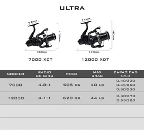 Reel Caster Ultra 7000 Xct Lance Río Mar 7 Rulemanes Conico Color Negro