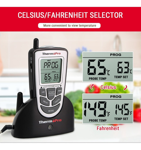 Imagen 4 de 9 de Termometro Digital Inalambrico Thermopro Tp09 Cocina Carnes