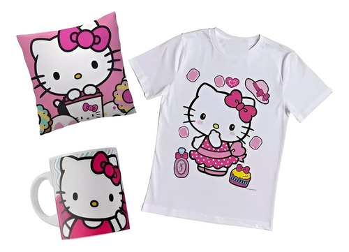 Camiseta Personalizada Hello Kitty Cute Combo Con Taza Cojin