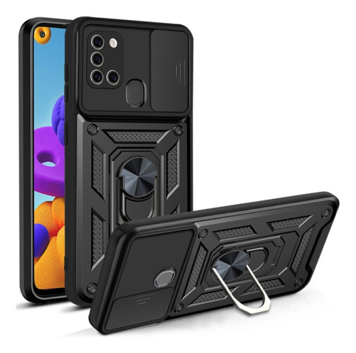 Funda Case Para Samsung A21s Holder Protector Camara Negro